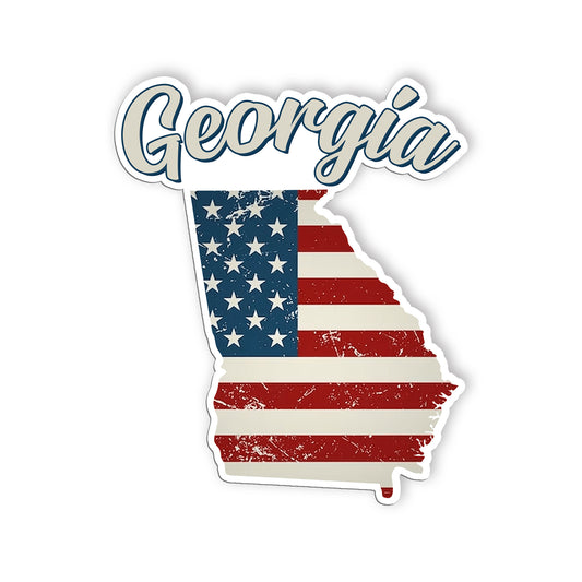 Georgia Stickers  US State Shaped Map Stickers, Vintage American Flag Patriotic 