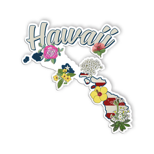 Hawaii State Flowers Stickers  US State Shaped Map Stickers, Vintage American Fl