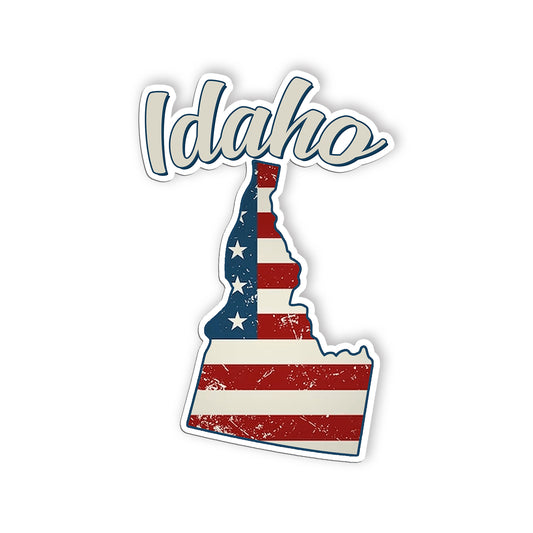 Idaho Stickers  US State Shaped Map Stickers, Vintage American Flag Patriotic Vi