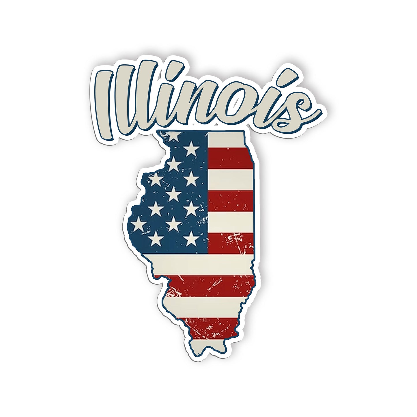 Illinois Stickers  US State Shaped Map Stickers, Vintage American Flag Patriotic