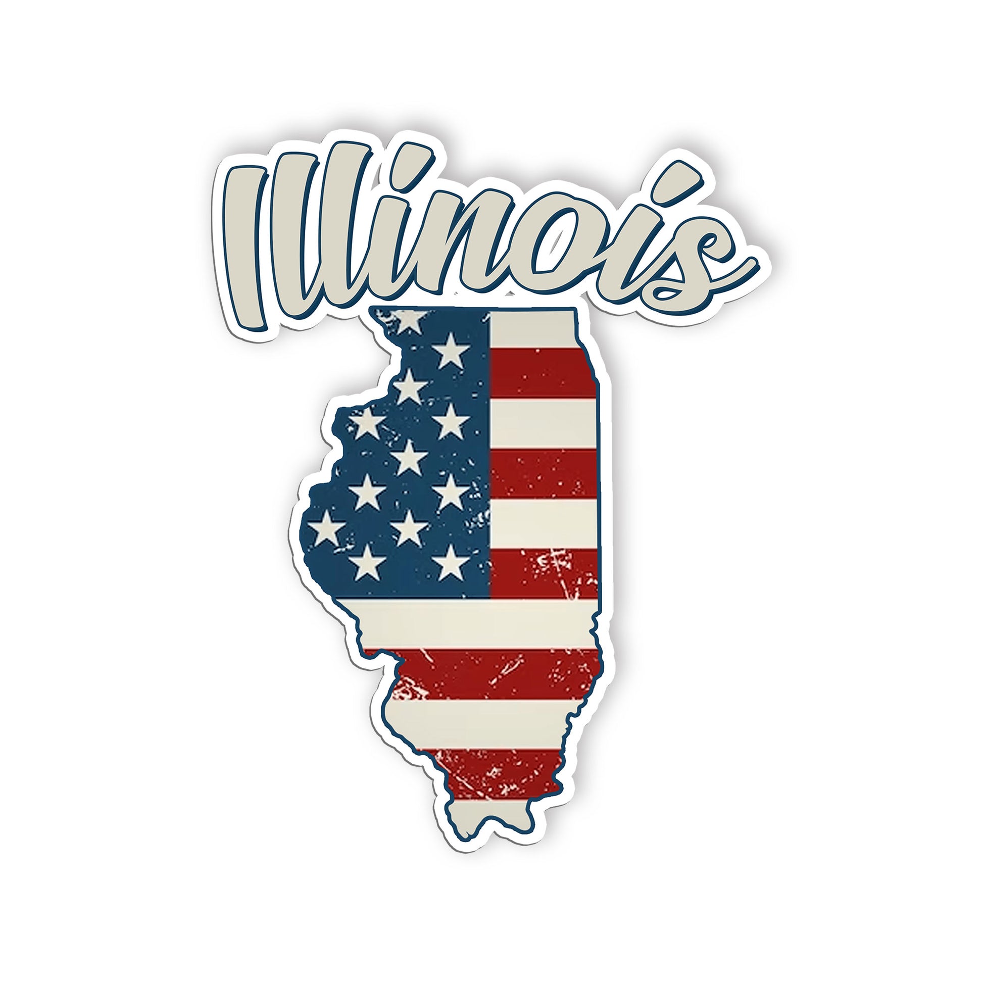 Illinois Stickers  US State Shaped Map Stickers, Vintage American Flag Patriotic