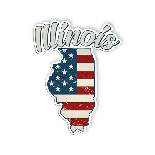 Illinois Stickers  US State Shaped Map Stickers, Vintage American Flag Patriotic