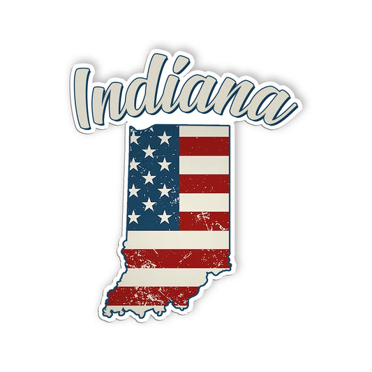 Indiana Stickers  US State Shaped Map Stickers, Vintage American Flag Patriotic 