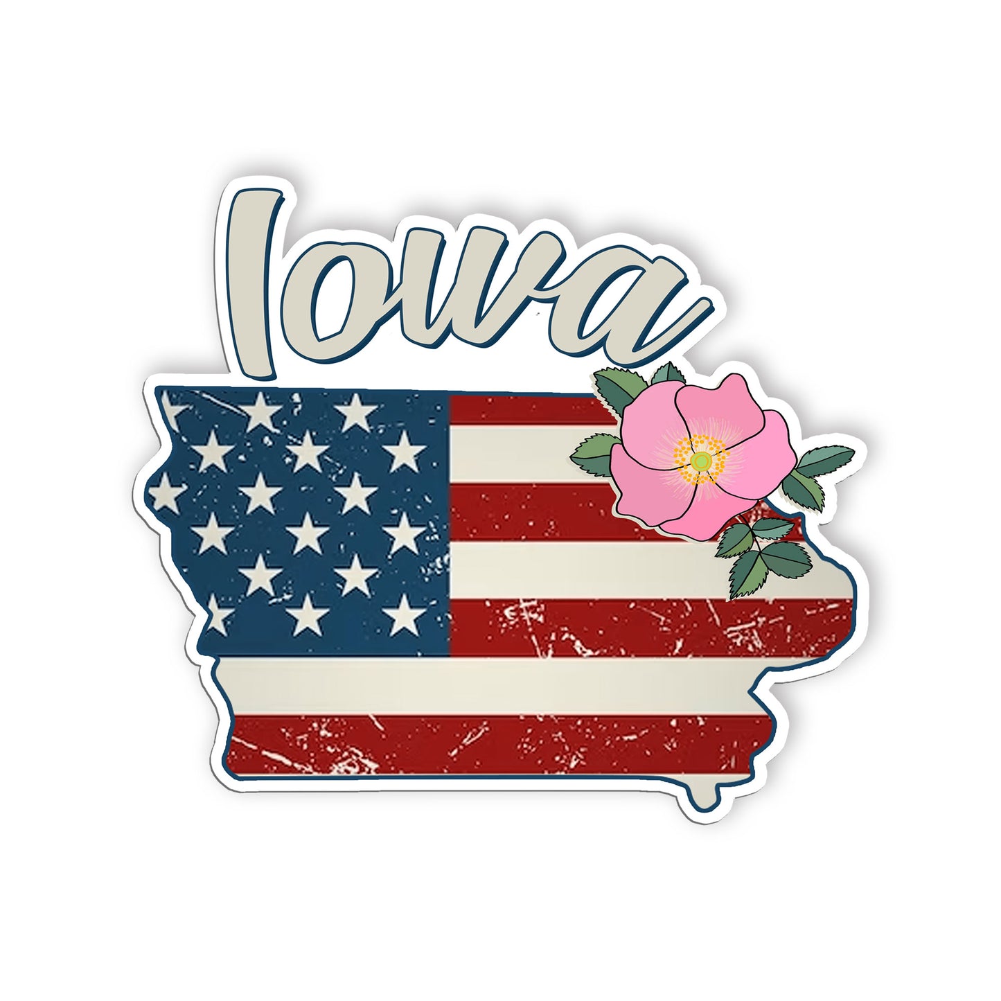 Iowa State Flowers Stickers  US State Shaped Map Stickers, Vintage American Flag