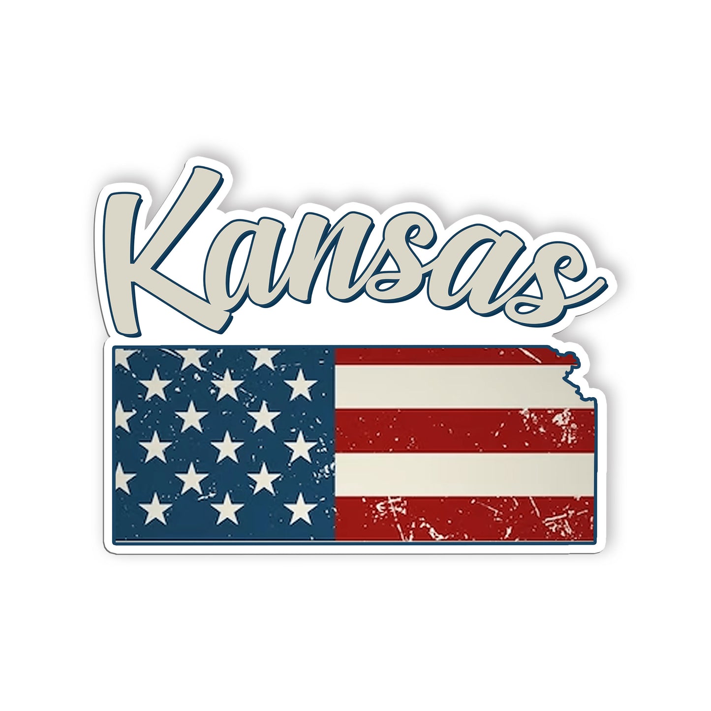 Kansas Stickers  US State Shaped Map Stickers, Vintage American Flag Patriotic V