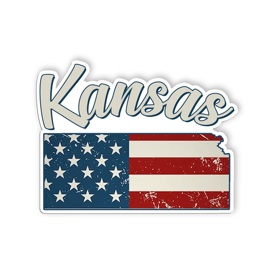 Kansas Stickers  US State Shaped Map Stickers, Vintage American Flag Patriotic V