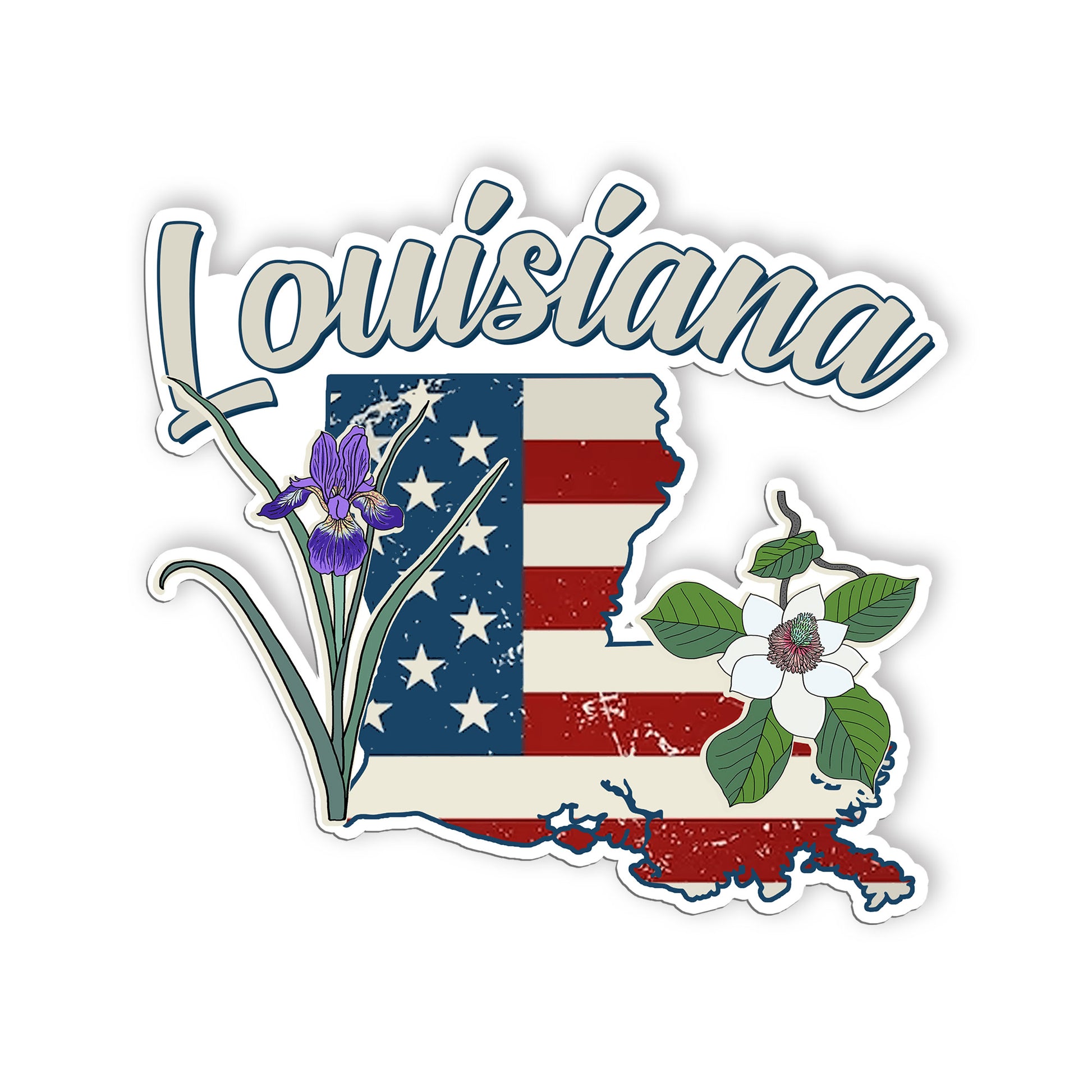 Louisiana State Flowers Stickers  US State Shaped Map Stickers, Vintage American