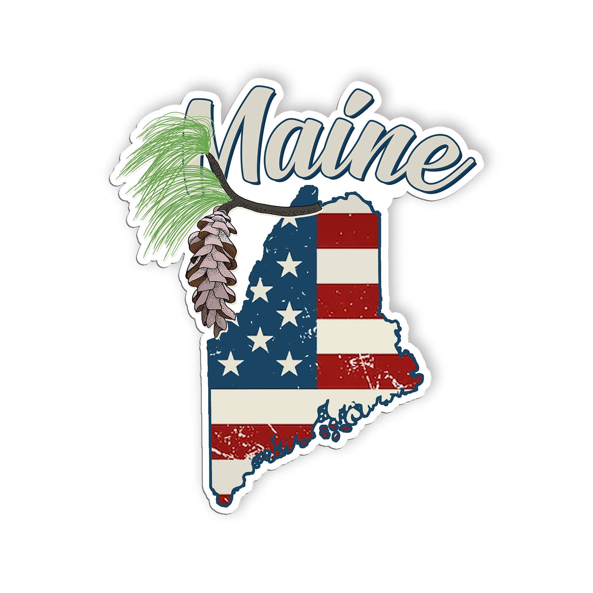Maine State Flowers Stickers  US State Shaped Map Stickers, Vintage American Fla