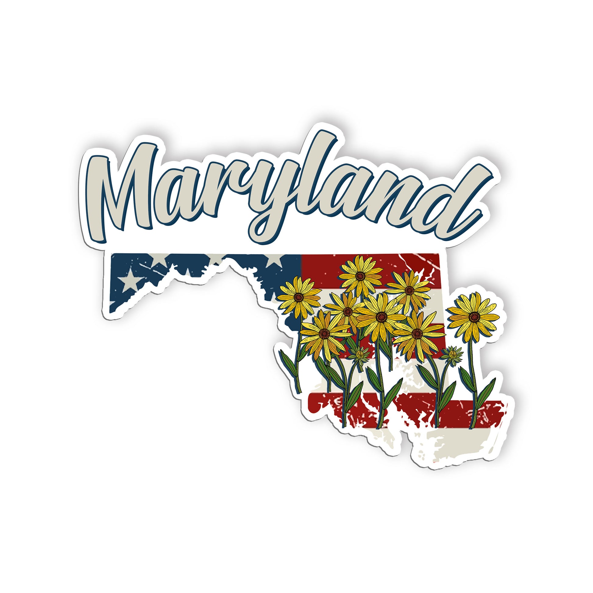 Maryland State Flower Stickers  US State Shaped Map Stickers, Vintage American F