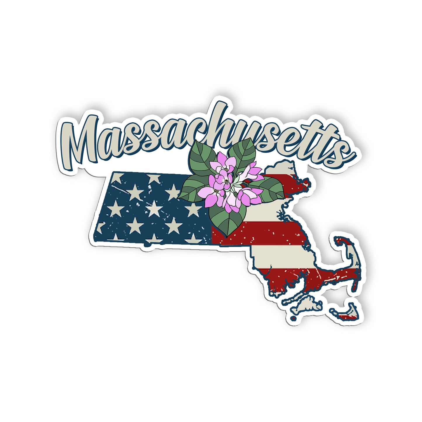 Massachusetts State Flowers Stickers  US State Shaped Map Stickers, Vintage Amer