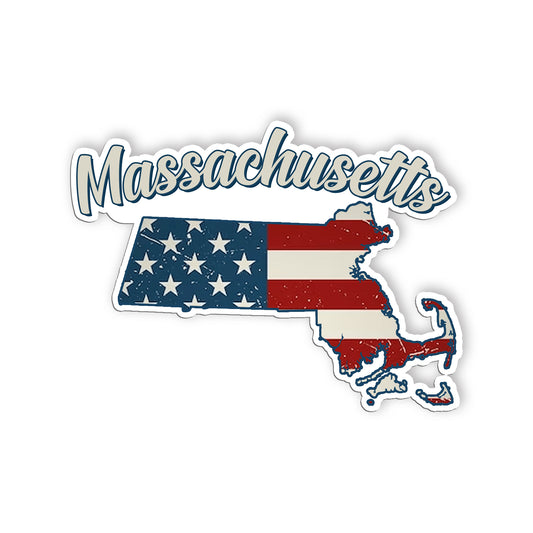 Massachusetts Stickers  US State Shaped Map Stickers, Vintage American Flag Patr