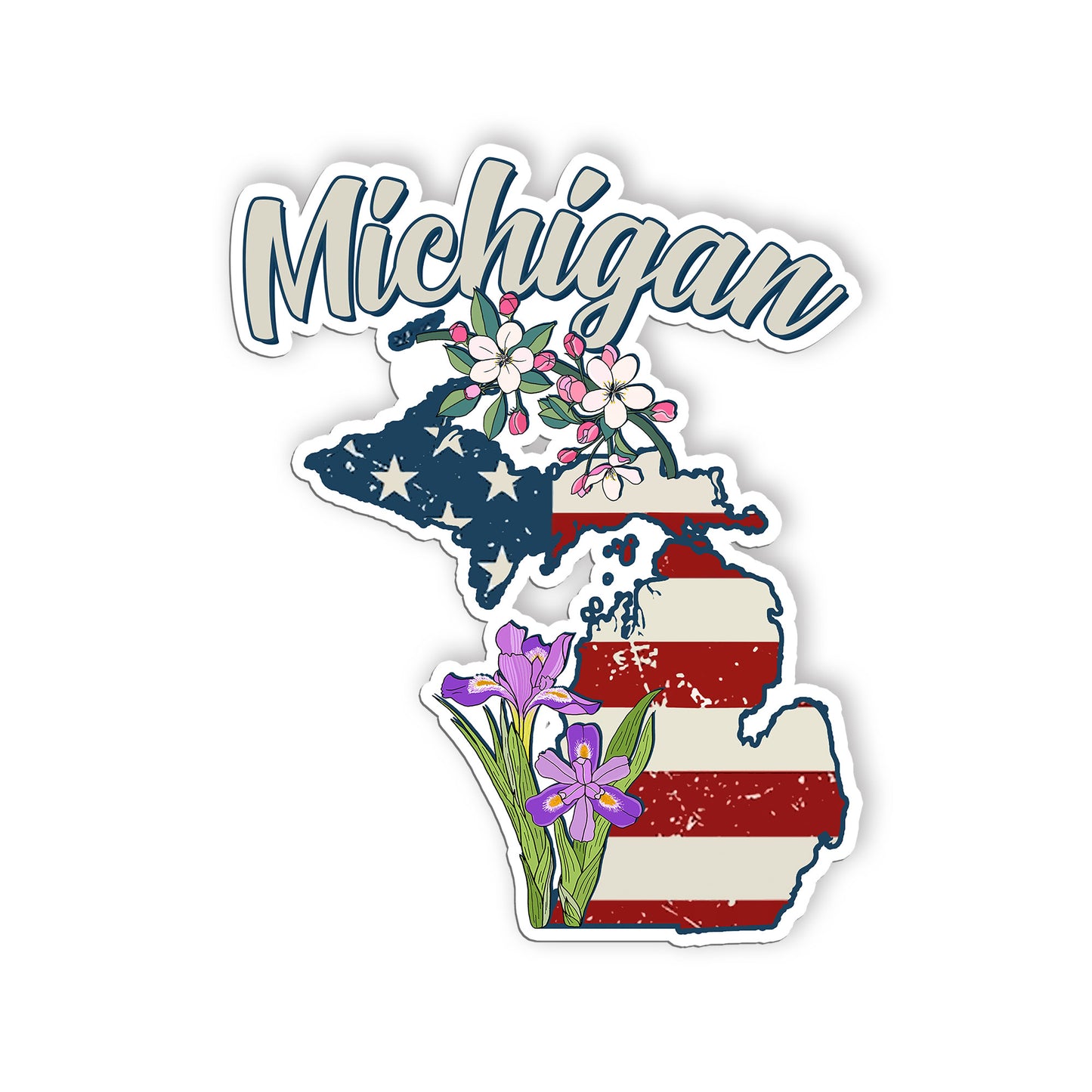 Michigan State Flowers Stickers  US State Shaped Map Stickers, Vintage American 