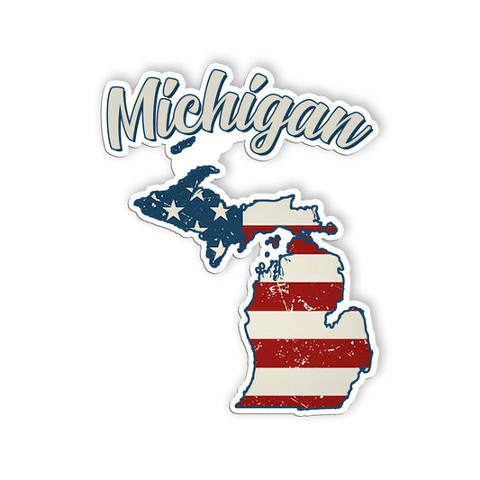 Michigan Stickers  US State Shaped Map Stickers, Vintage American Flag Patriotic