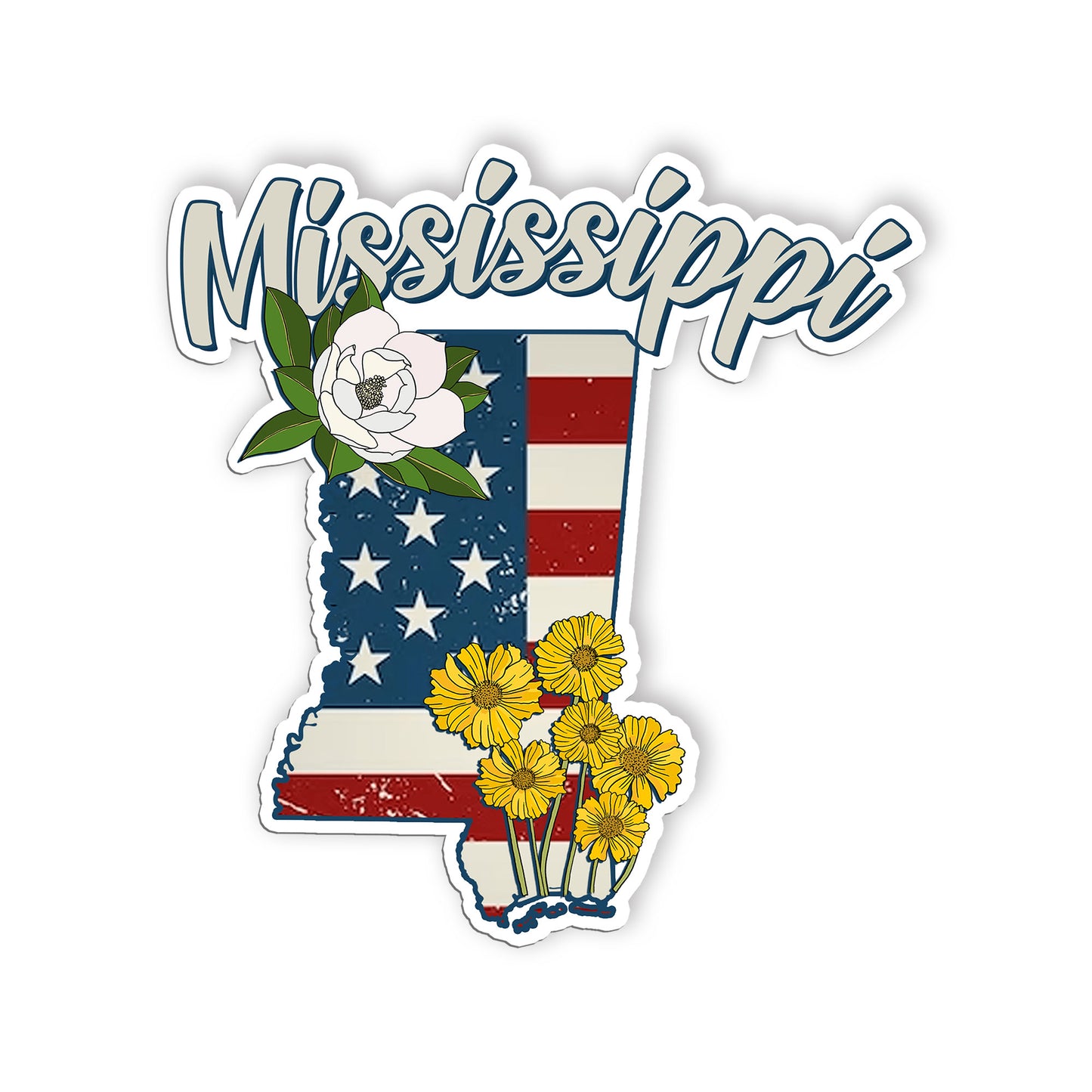 Mississippi State Flowers Stickers  US State Shaped Map Stickers, Vintage Americ