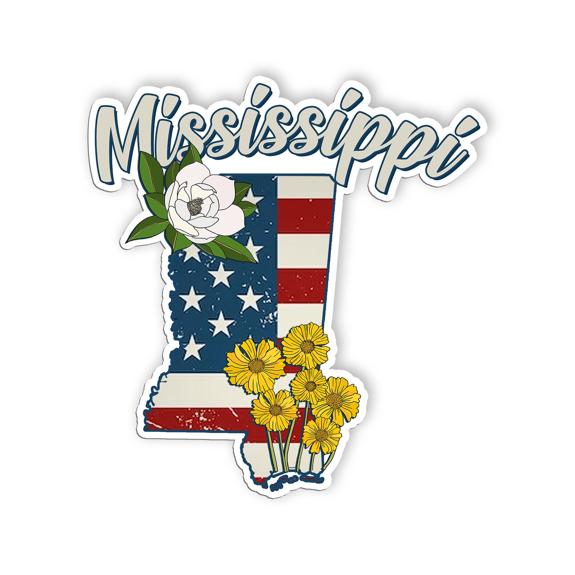 Mississippi State Flowers Stickers  US State Shaped Map Stickers, Vintage Americ