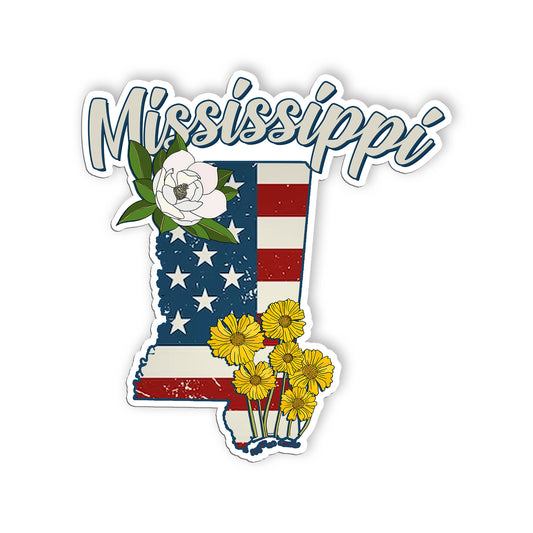 Mississippi State Flowers Stickers  US State Shaped Map Stickers, Vintage Americ