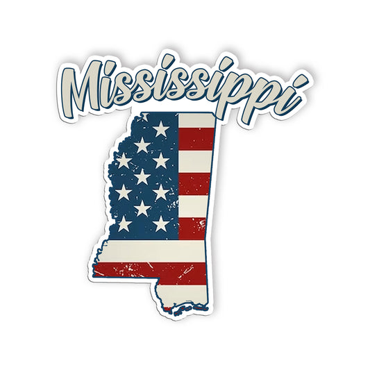 Mississippi Stickers  US State Shaped Map Stickers, Vintage American Flag Patrio