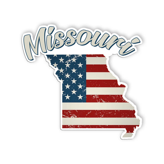 Missouri Stickers  US State Shaped Map Stickers, Vintage American Flag Patriotic