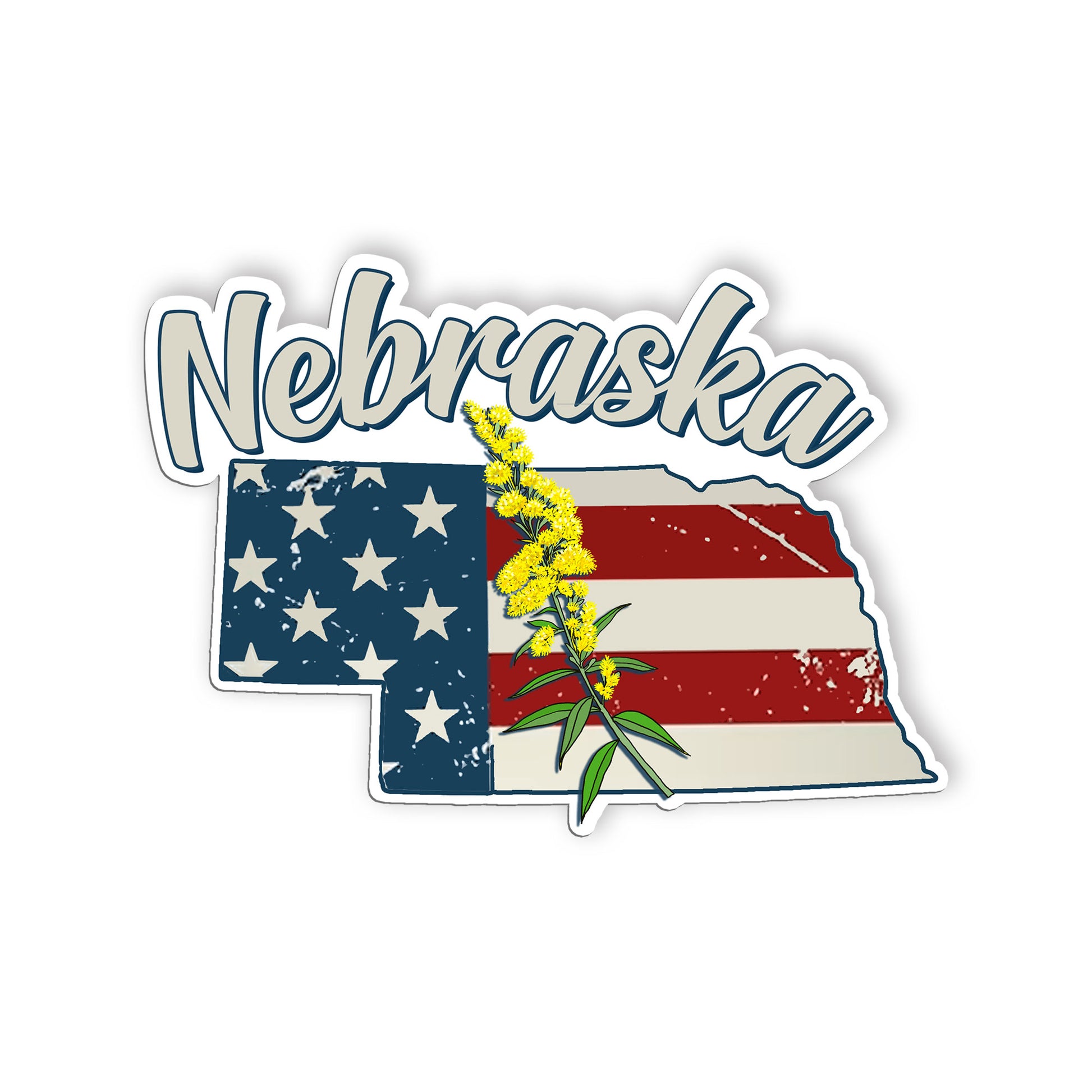 Nebraska State Flowers Stickers  US State Shaped Map Stickers, Vintage American 