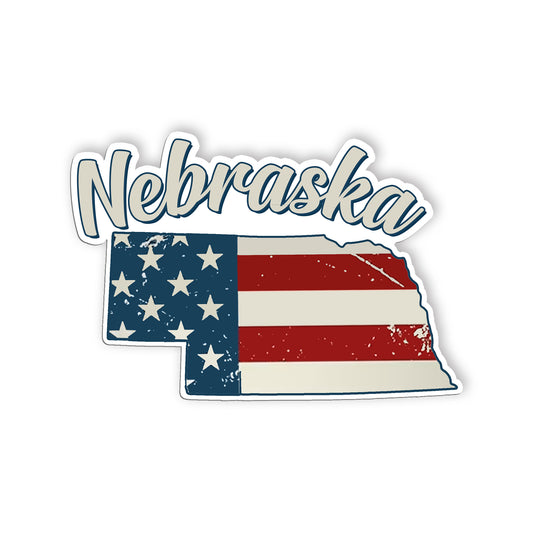 Nebraska Stickers  US State Shaped Map Stickers, Vintage American Flag Patriotic