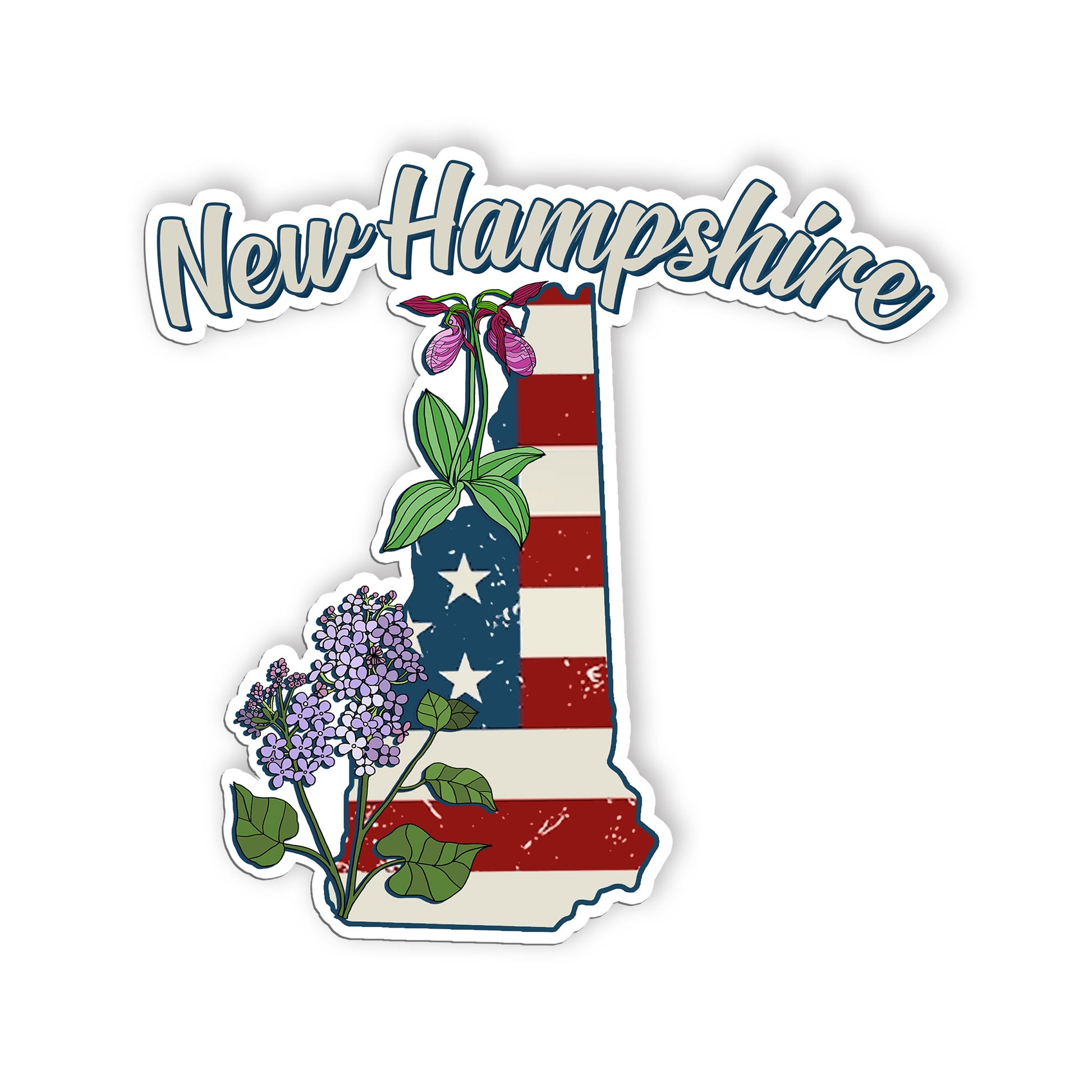 New Hampshire State Flowers Stickers  US State Shaped Map Stickers, Vintage Amer