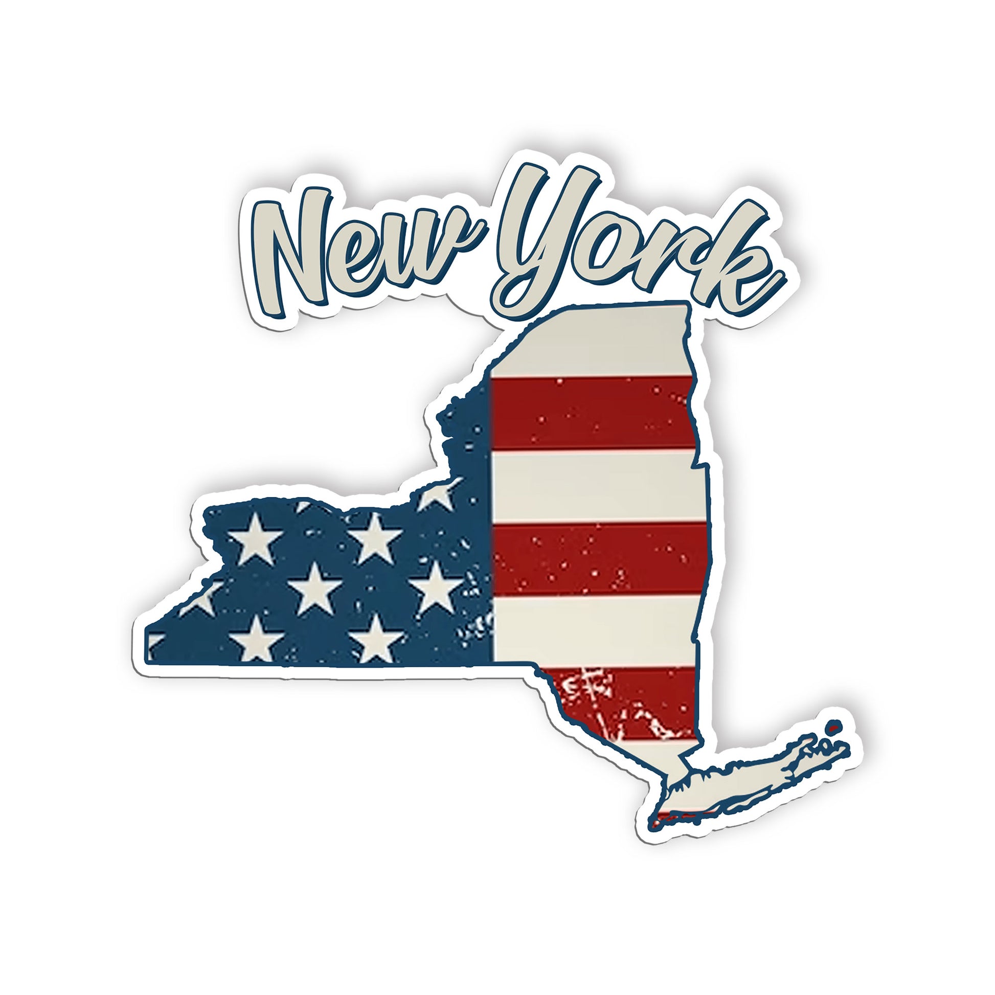 New York Stickers  US State Shaped Map Stickers, Vintage American Flag Patriotic