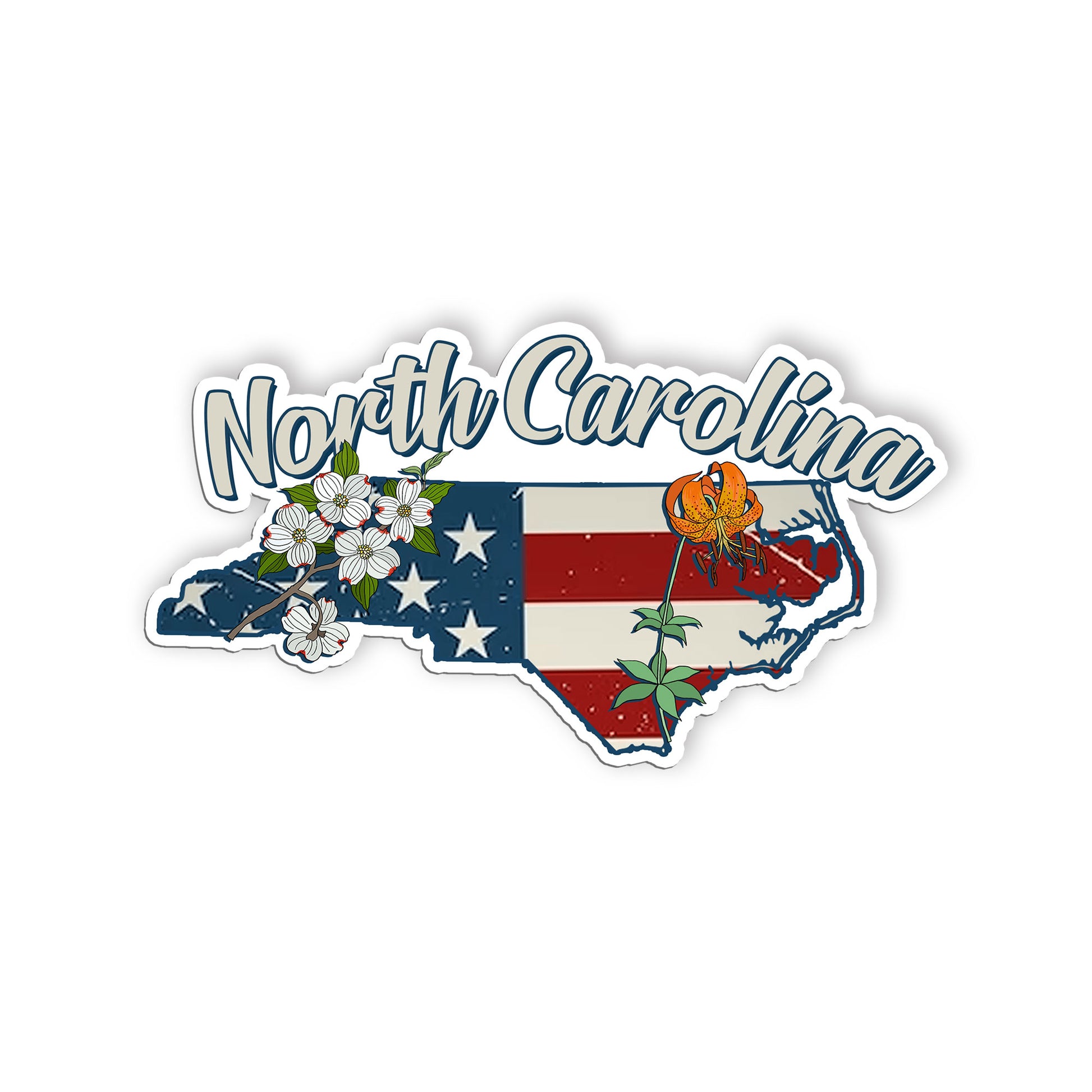 North Carolina State Flowers Stickers  US State Shaped Map Stickers, Vintage Ame