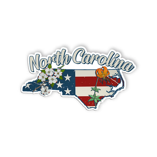 North Carolina State Flowers Stickers  US State Shaped Map Stickers, Vintage Ame