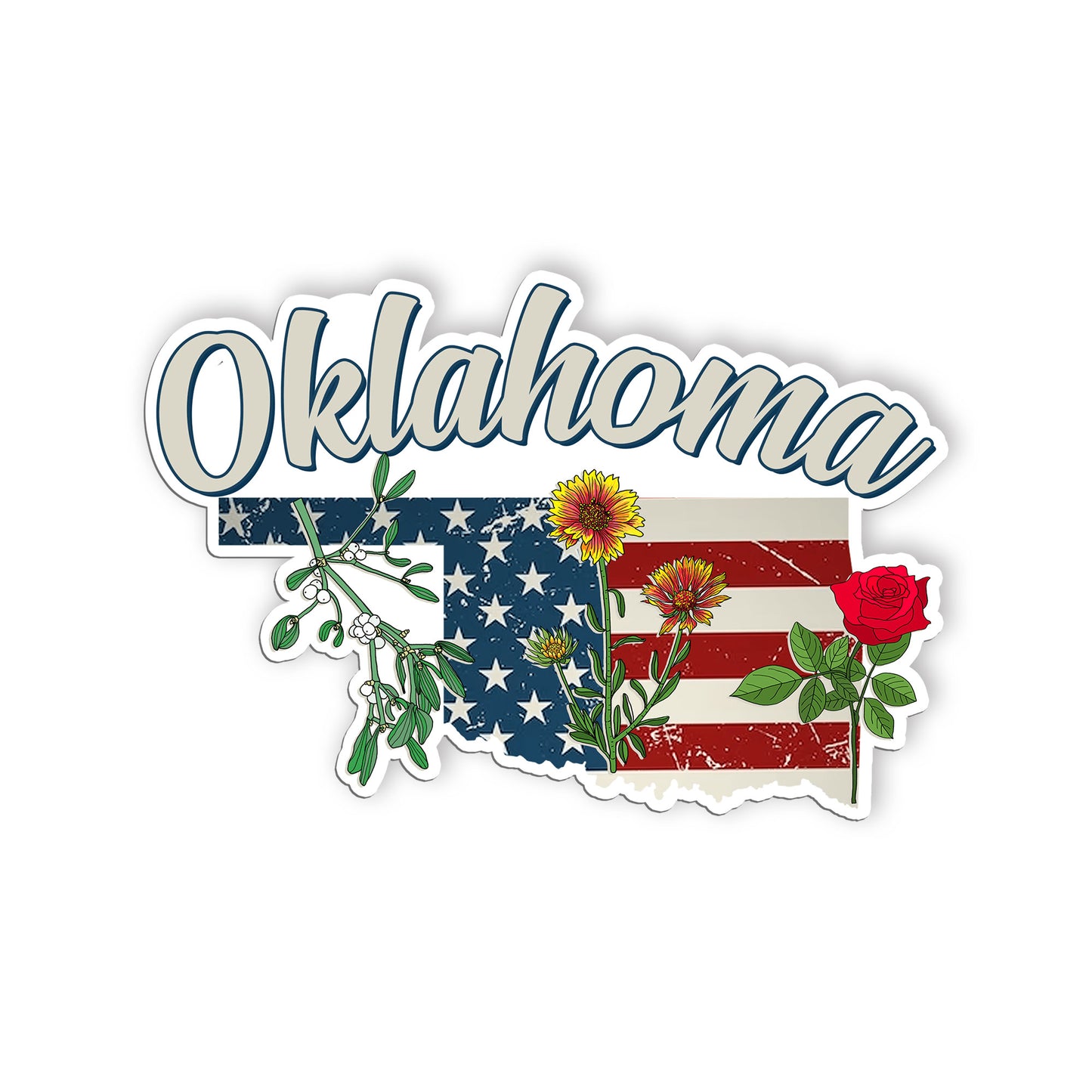 Oklahoma State Flowers Stickers  US State Shaped Map Stickers, Vintage American 