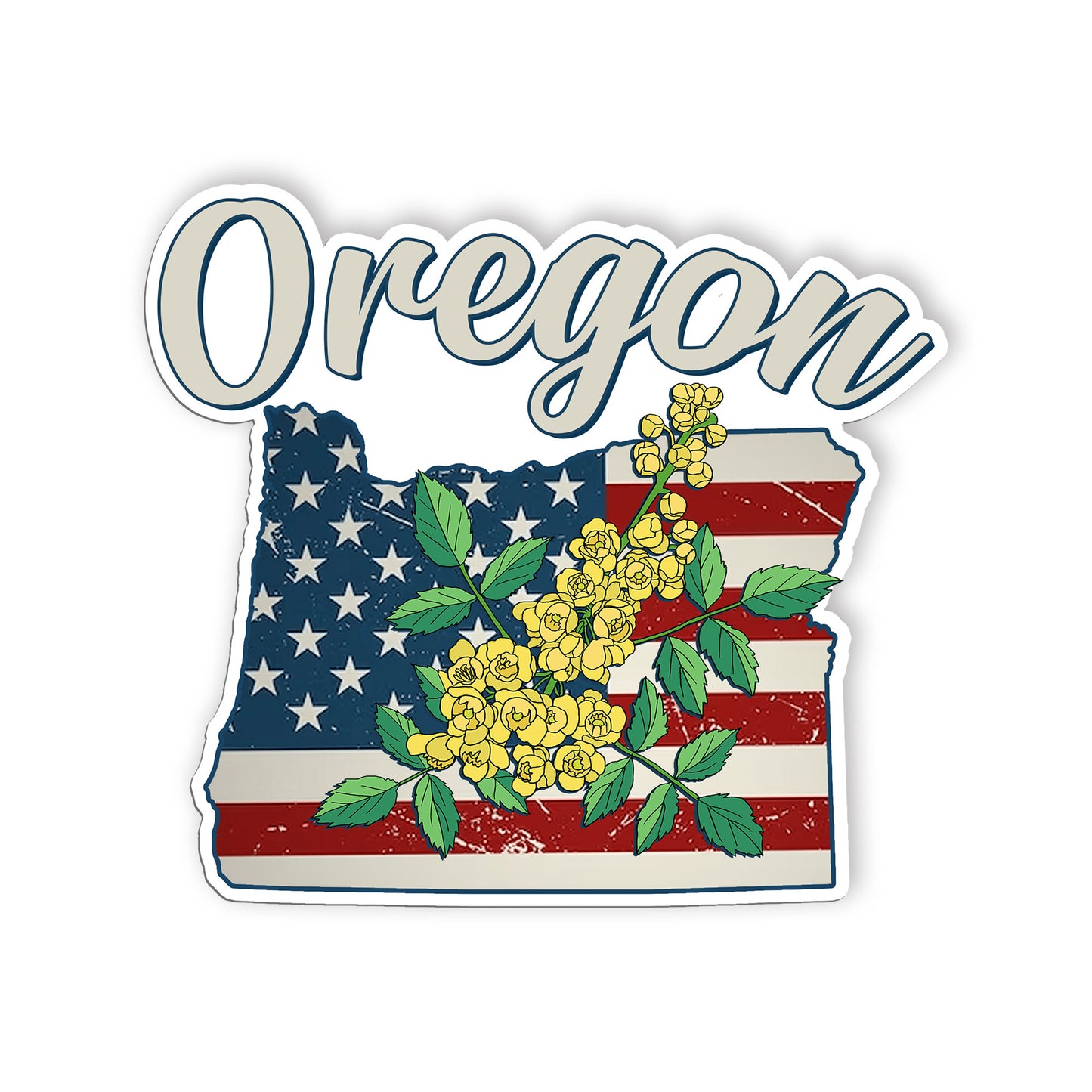 Oregon State Flower Stickers  US State Shaped Map Stickers, Vintage American Fla