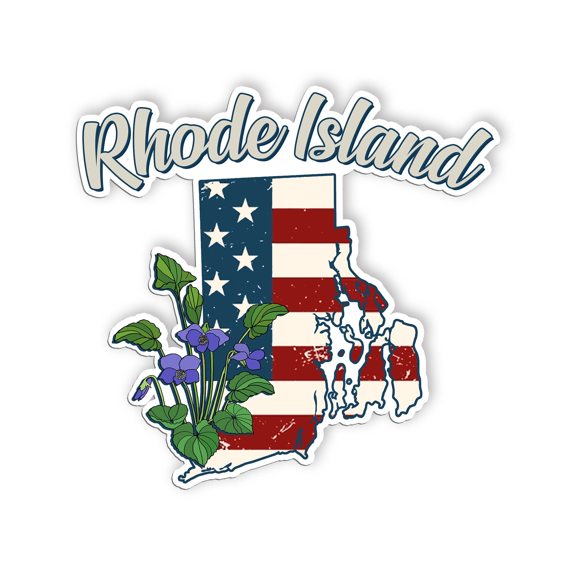 Rhode Island State Flowers Stickers  US State Shaped Map Stickers, Vintage Ameri