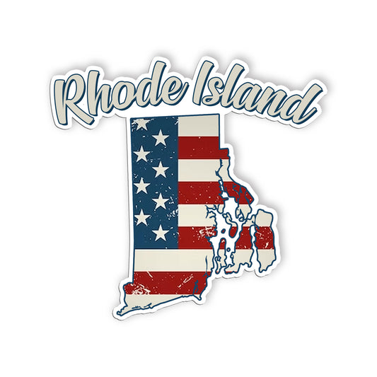Rhode Island Stickers  US State Shaped Map Stickers, Vintage American Flag Patri
