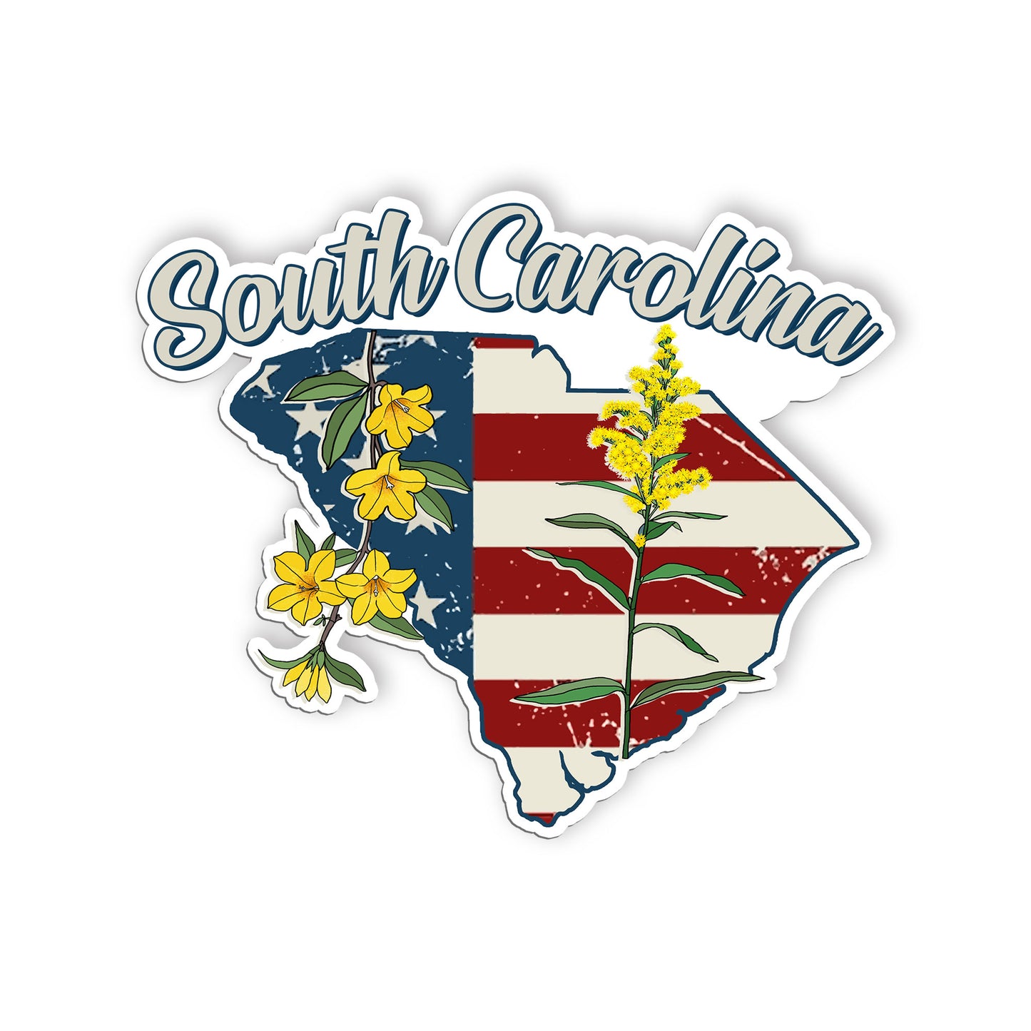 South Carolina State Flowers Stickers  US State Shaped Map Stickers, Vintage Ame