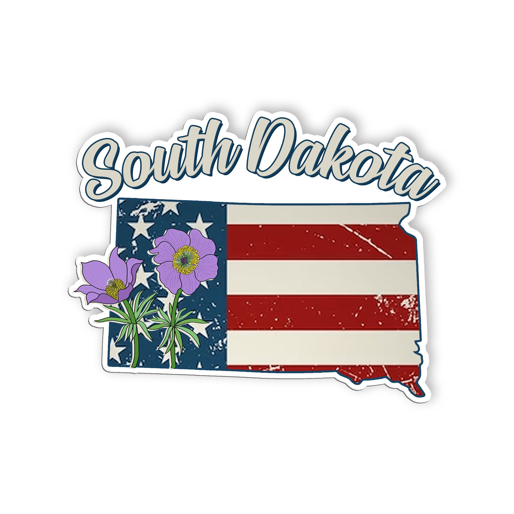 South Dakota State Flowers Stickers  US State Shaped Map Stickers, Vintage Ameri