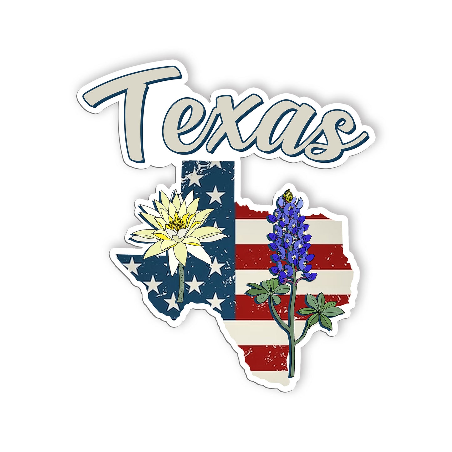 Texas State Flowers Stickers  US State Shaped Map Stickers, Vintage American Fla