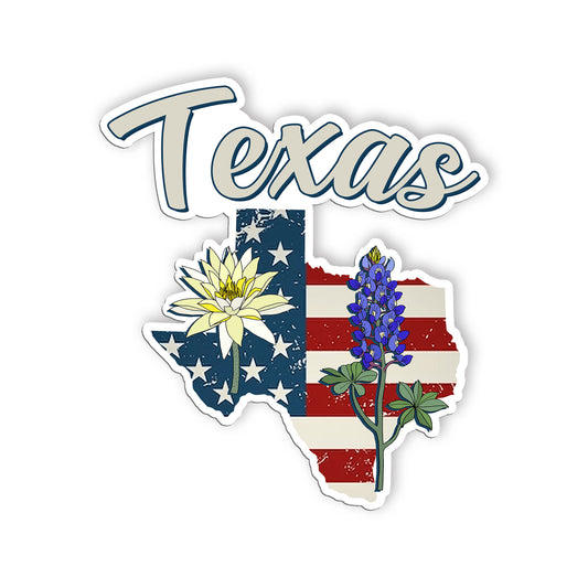 Texas State Flowers Stickers  US State Shaped Map Stickers, Vintage American Fla