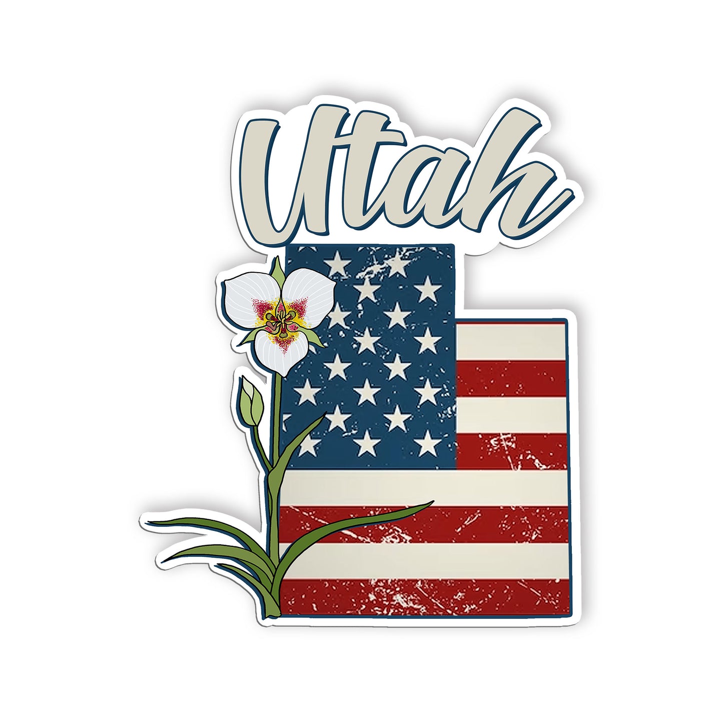Utah State Flowers Stickers  US State Shaped Map Stickers, Vintage American Flag