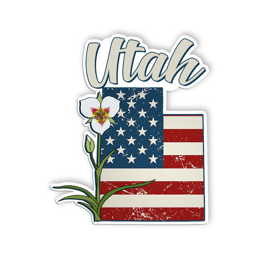 Utah State Flowers Stickers  US State Shaped Map Stickers, Vintage American Flag