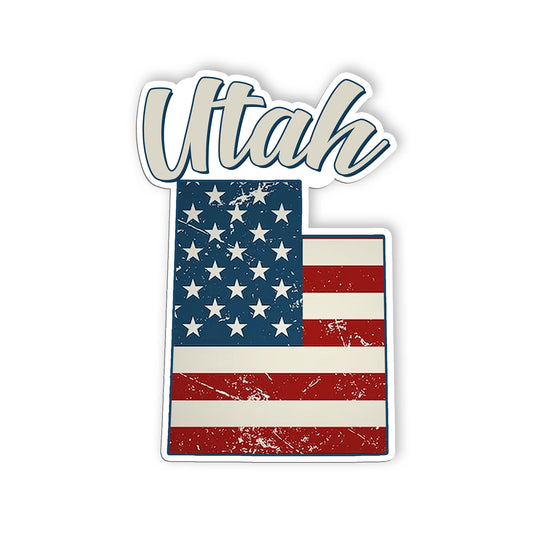 Utah Stickers  US State Shaped Map Stickers, Vintage American Flag Patriotic Vin