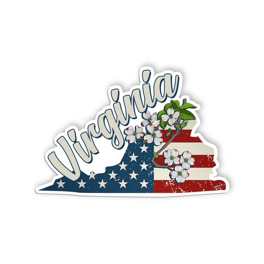 Virginia State Flowers Stickers  US State Shaped Map Stickers, Vintage American 