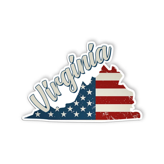 Virginia Stickers  US State Shaped Map Stickers, Vintage American Flag Patriotic