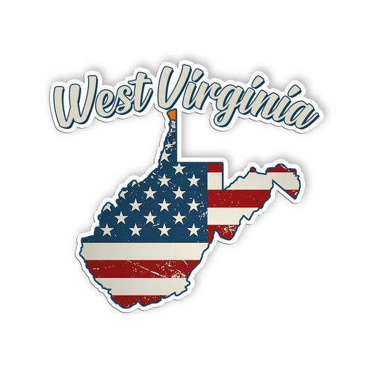 West Virginia Stickers  US State Shaped Map Stickers, Vintage American Flag Patr