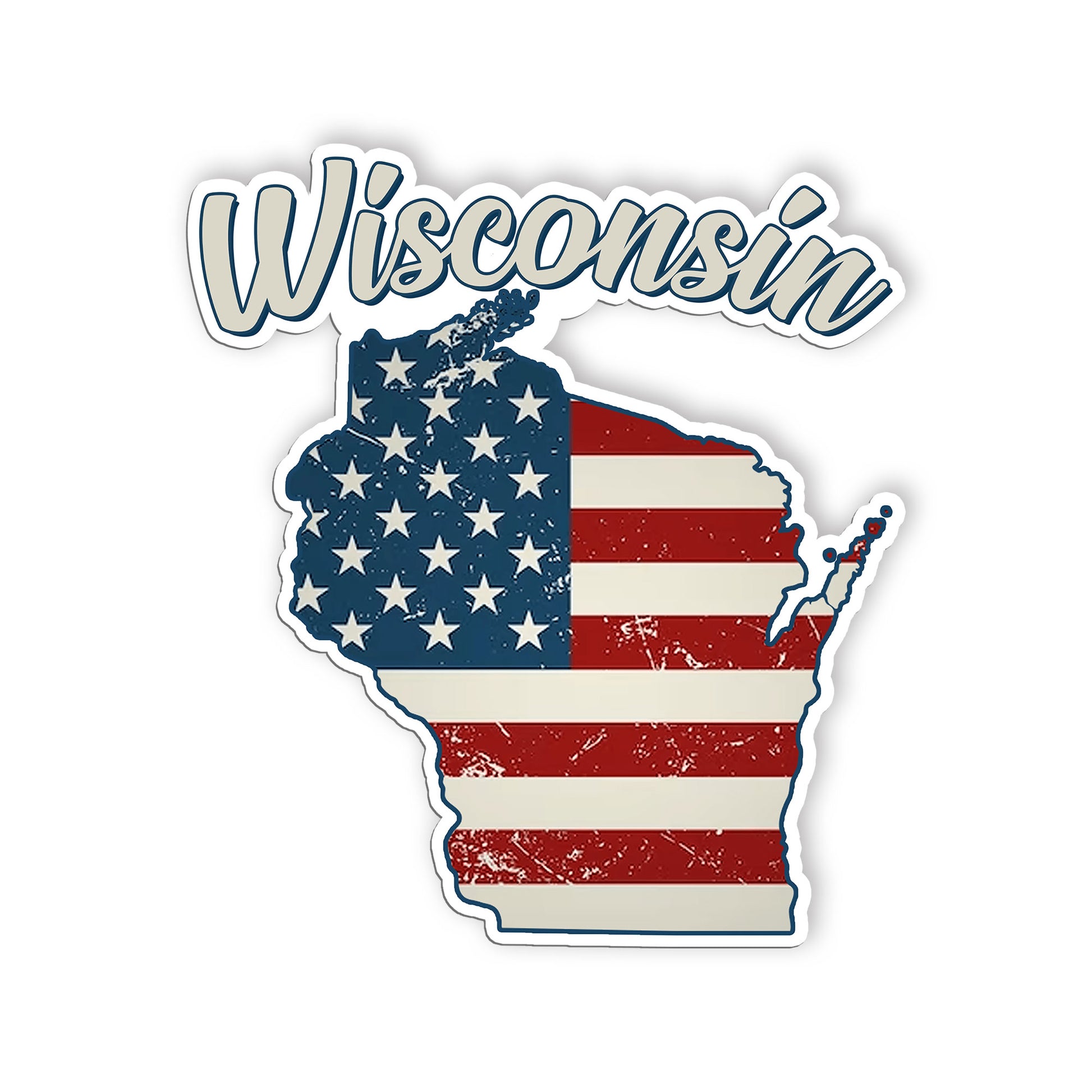 Wisconsin Stickers  US State Shaped Map Stickers, Vintage American Flag Patrioti