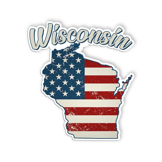 Wisconsin Stickers  US State Shaped Map Stickers, Vintage American Flag Patrioti