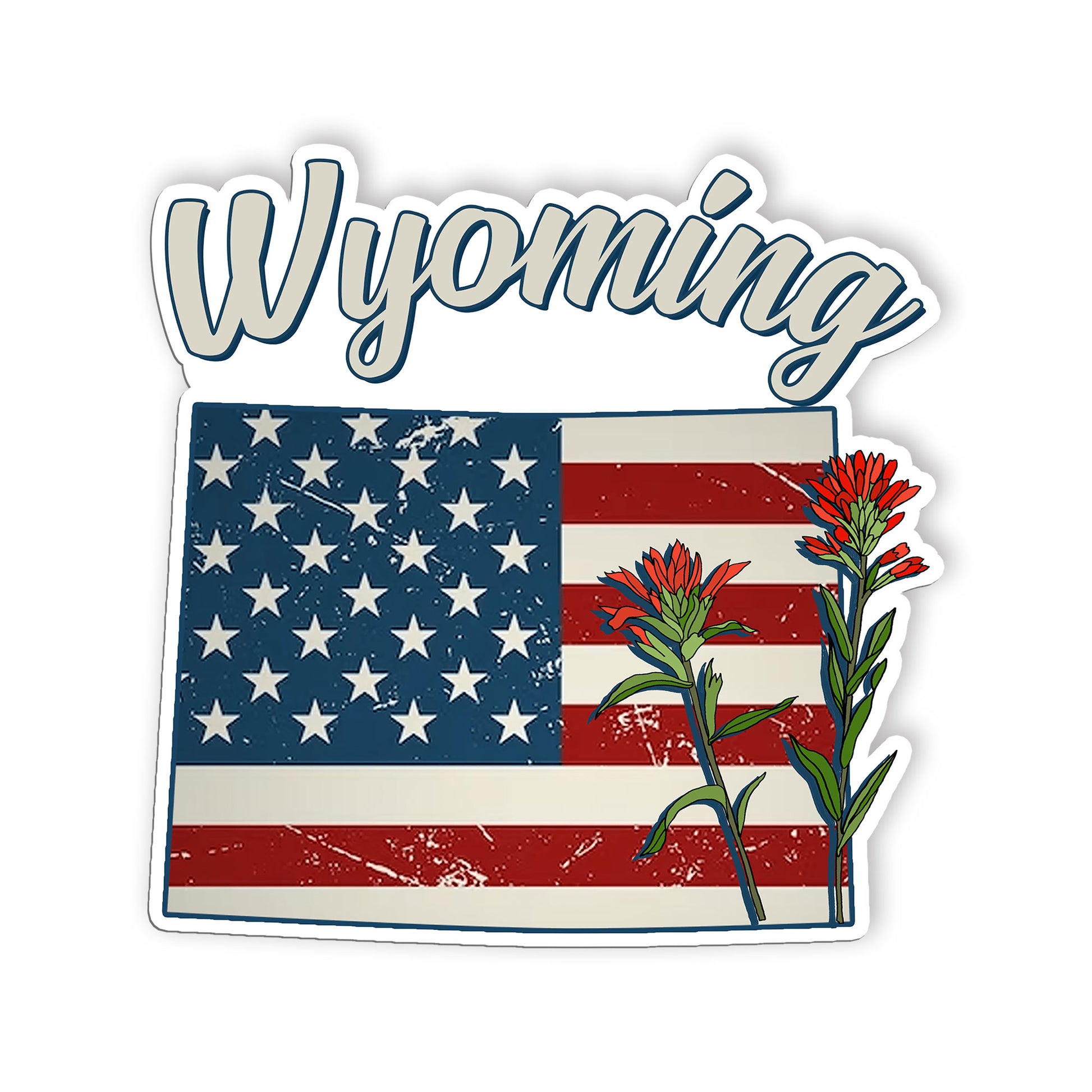 Wyoming State Flowers Stickers  US State Shaped Map Stickers, Vintage American F