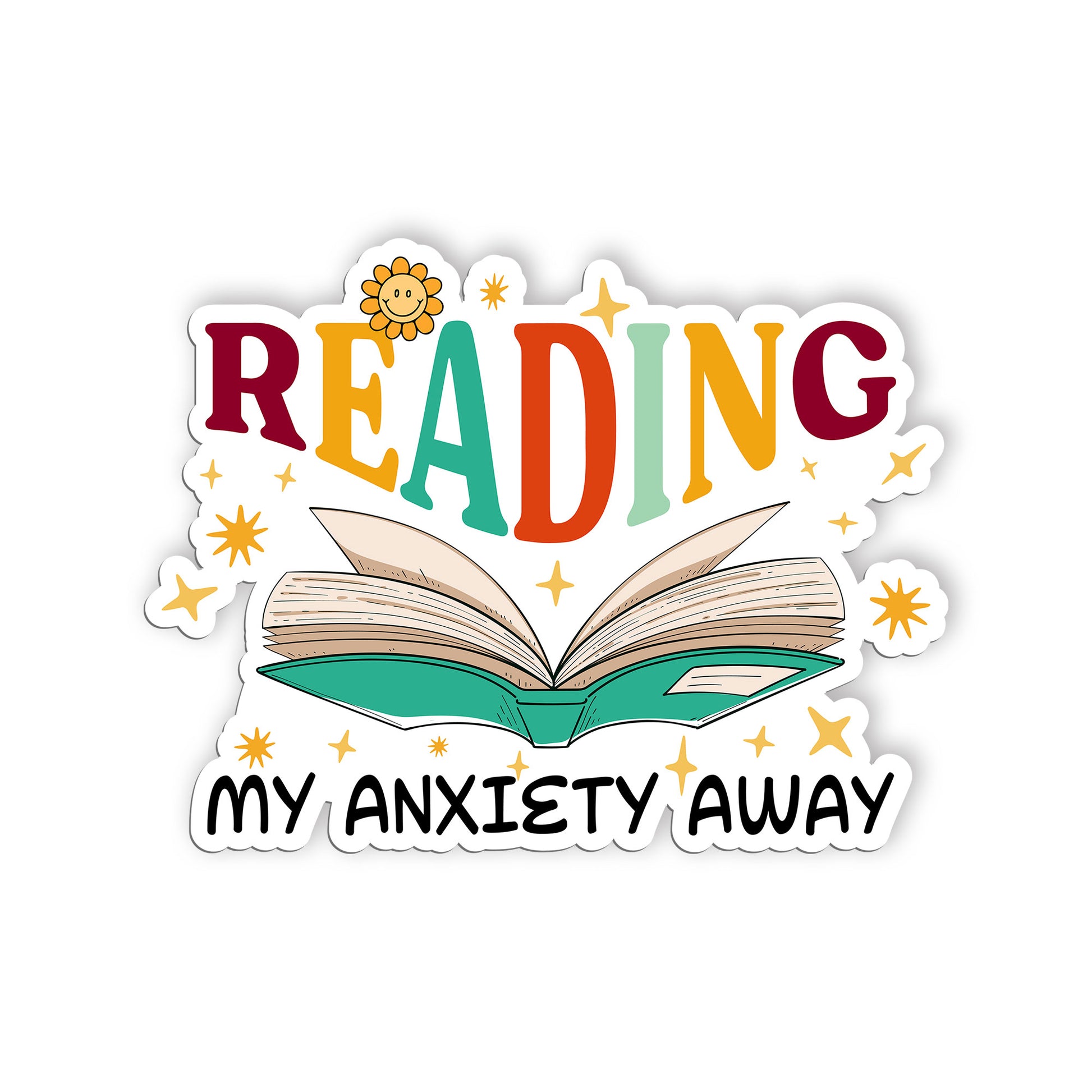 Reading My Anxiety Away Sticker, Anxiety Stickers, Mental Health Support Vinyl D
