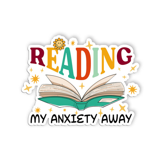 Reading My Anxiety Away Sticker, Anxiety Stickers, Mental Health Support Vinyl D