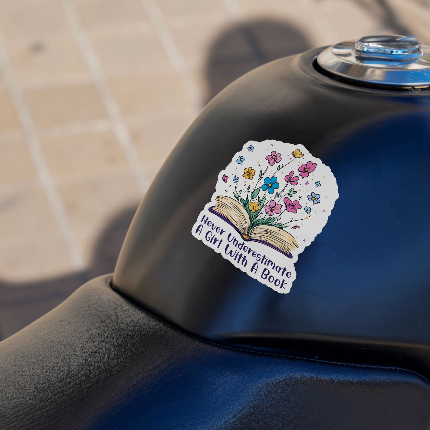 Never Underestimate A Girl With A Book Sticker Cute Floral RGB Quote Stickers Waterproof Vinyl Decals for Car Truck Laptop Helmet Water Bottles Bicycle Luggage Stickers