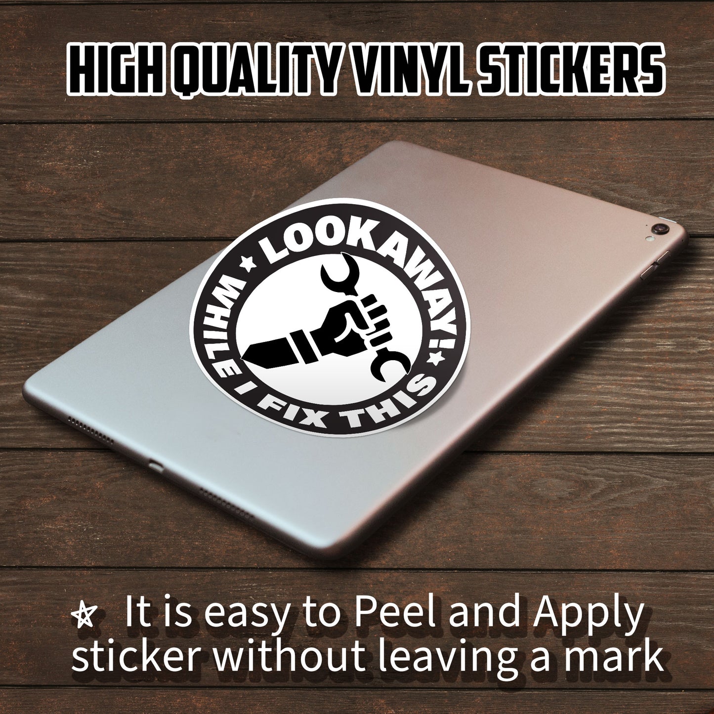 Look Away While I Fix This Blue Collar Stickers Funny Handyman Mechanic Stickers Waterproof Vinyl Decals for Hard Hat Car Truck Laptop Helmet Water Bottle Stickers