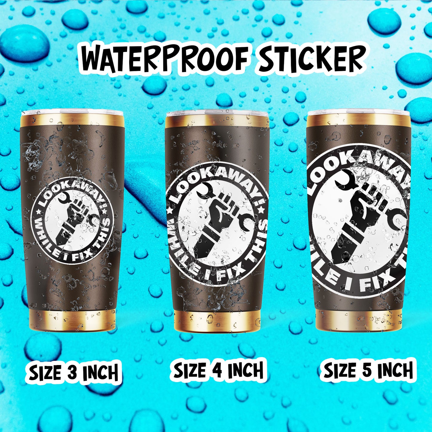 Look Away While I Fix This Sticker Funny Handyman Mechanic Stickers Waterproof Vinyl Decals for Hard Hat Car Truck Laptop Helmet Water Bottles Bicycle Luggage Stickers